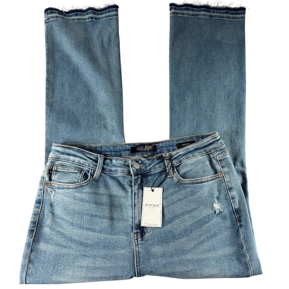 Judy Blue JB88632 MD Women Medium Blue Distressed Raw Hem Bootcut Jeans 15/32